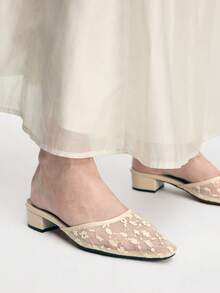 Mnmlis Women's Square Toe Fashion High Heel Mules - Apricot - View 7