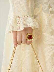 MOTF PREMIUM 18K Gold Vintage Maillard Simple Resin Ring - Gold - Coffee - View 3