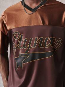 STYNVO 男士V领字母五角星印花休闲百搭日常短袖T恤 - 彩色 - 查看 5