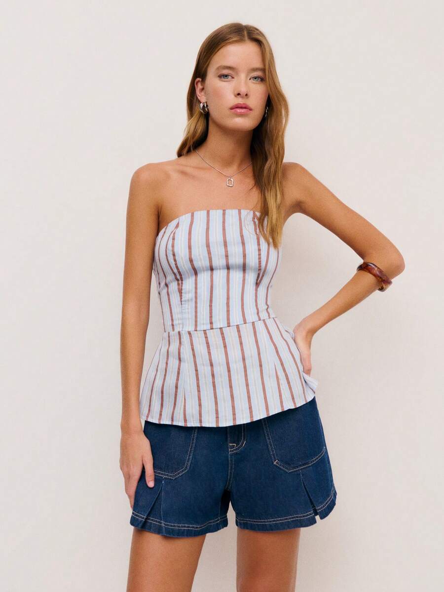 Nöista Casual Striped Cropped Tube Top For Summer - Blue - View 1