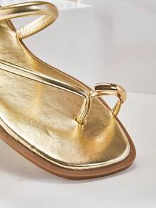 SHUZIA Sandal nữ màu vàng ánh kim bằng chất liệu PU, kiểu dáng đế bằng, chống trượt, thoải mái, hở mũi, thời trang, thích hợp cho mùa xuân hè, đi nghỉ mát, đi biển. - Vàng - Xem 6
