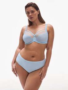 LUVLETTE Sujetador minimalista de cobertura total con soporte lateral, sin aros, de malla transpirable y cómoda, en color azul, para tallas grandes - Celeste - Ver 5