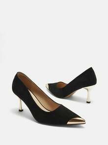 New Stylish Women Mid Heel Pointed Toe High Heels, Fashion Versatile Pumps Spring Shoes - Black - View 15