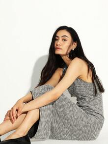 KSTM Sleeveless Heather Grey Midi Dress With Round Neck And Bodycon Fit For Casual Everyday Wear - Multicolor - View 5
