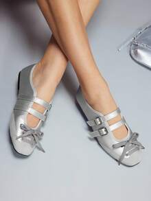 CUCCOO GRLICON Women's Buckle Design Casual Versatile Flat Shoes - Silver - View 7