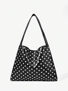 Maija Ladies, Women Shoulder Bag, Hobo Bag, Polka Dots, Fashionable, Elegant, Simple, Personalized, Versatile, Classic, For Commute, Office, Date, Daily, Shopping, Afternoon Tea - White Black - View 4