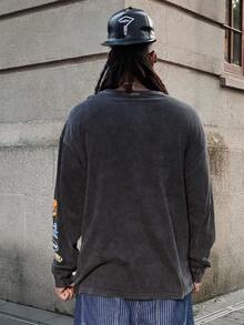 GALLERY FADE 男士休闲标语印花圆领长袖 T 恤，秋季 - 黑色 - 查看 4