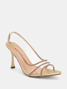 Glitzique Ladies" Transparent PVC High-Heeled Sandals With Rhinestones, Party Fashion Buckle Pointed Toe High-Heeled Sandals For Summer Summer Shoes - Gold - View 4