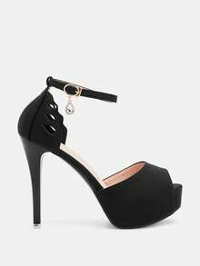 Glitzique Women's Fashion High Heel Sandals, Sexy Butterfly Wing Buckle Design, Round Toe Thick Heel Versatile Sandals For Spring, Summer, , Plus Size,Platform Heels For Women Spring Shoes Summer Shoes - Black - View 5