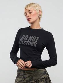 COUREZ DO NOT DISTURB CRYSTAL LS T-SHIRT - Black - View 5