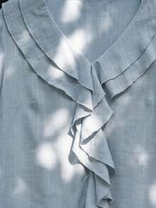 Louniche Áo sơ mi nữ tay bồng dáng suông màu xanh trơn, thích hợp cho kỳ nghỉ, ở nhà và mặc đa năng, mùa xuân/hè. - Màu xanh lam - Xem 3