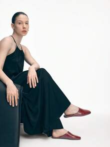 Mnmlis Zapatos de mujer para primavera y verano, nuevos modelos. Diseño cuadrado simple para uso en casa, citas, tardes de té. Populares zapatos planos tipo mula - Burdeos - Ver 7