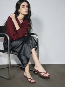 2026 New Fashion Versatile Comfortable Solid Color Stone Texture High Heel Sandals (Stone Texture Random Cut), Kitten Heel Spring Shoes - Burgundy - View 5
