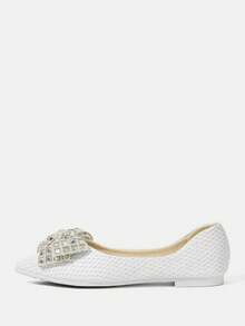 CUCCOO HITCHD New Rhinestone Bow Knot Pointed Toe Flats, Elegant Fashion Comfortable Versatile Charming Black Shoes Wedding Shoes - Beige - View 8