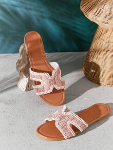 SHUZIA Sandal đế bằng hở vai thanh lịch dành cho nữ - Màu be - Xem 6