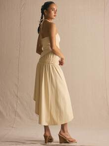 MUSERA Ruching Seam Detail Asymmetric Halterneck Top And Midaxi Skirt Set Spring Summer Cosy Cute Daily Girly Vacation Sunlight Social - Yellow - View 4