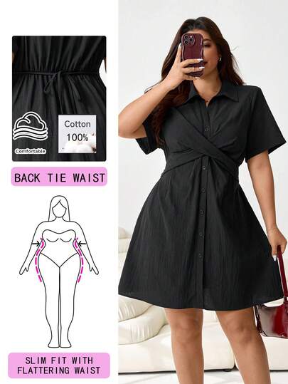 Solflare 2026春夏新款休闲交叉前开襟短袖衬衫裙，适合外出、派对、约会、生日、音乐节、通勤、度假、情人节、新年等场合，尺码齐全。