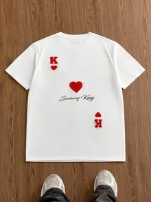 Manfinity Unisex 男士心形字母刺绣T恤和短裤套装 - 白色 - 查看 3