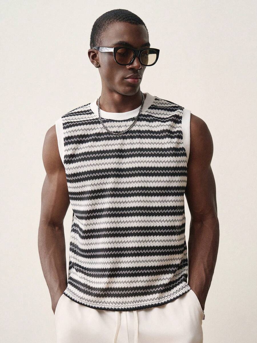 STYNVO 男士夏季休闲条纹圆领背心 - 彩色 - 查看 1