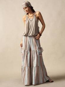 Bohemela Damen Sommer Lässig vielseitiges Design, mit Metall Nieten Verzierungen, 2 in 1 farblich abgesetztes Cami Top, auf verschiedene Arten zu tragen, Urlaub, geeignet für Lässig Ausflüge, Party Top, Strand, Grafik T-Shirt, Alltag, Rave Festival, Sommer für Frauen, Ausgehoberteil - Khaki - Übersicht 5