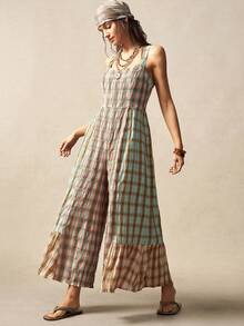 Bohemela Women's Casual Woven Plaid Patchwork Jumpsuit - Multicolor - View 5