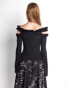 Bloopia 女士蕾丝领露肩水钻装饰优雅上衣，春夏款 - 彩色 - 查看 2