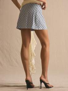 MUSERA Polka Dot Linen Low Rise Skirt Spring Summer Cosy Cute Daily Girly Vacation Sunlight Social - Blue - View 5