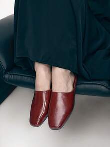 Mnmlis Zapatos de mujer para primavera y verano, nuevos modelos. Diseño cuadrado simple para uso en casa, citas, tardes de té. Populares zapatos planos tipo mula - Burdeos - Ver 10