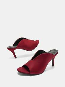 春夏酒红色女士高跟凉鞋，露趾V型开口拖鞋，露趾V型开口乳胶布凉鞋 - 酒紅色 - 查看 11
