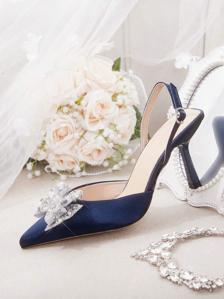 CUCCOO HITCHD Women Shoes Spring Summer New Three-Dimensional Cute Big Bow Design Pointed Toe Wine Glass Heel Middle Heel Romantic Elegance Elegant Simple Black Satin High Heel Single Slingback Dating Afternoon Tea Party Valentine's Day Elegant Wear Banquet Dating Evening Dress Sweet And Sexy Slingback Wedding Shoes Half Slippers Macaron White Beige Blue Royal Blue Pink Brown Green Burgundy Gray Rose Red Purple Yellow Orange Apricot Gold Silvery Rhinestones Big Size Rhinestone Flower Lace Wedding Shoes Spring Shoes Bride Shoes