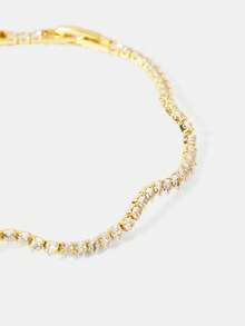 MOTF PREMIUM Vòng tay mạ vàng 18k đính đá quý trắng, kiểu dáng lượn sóng, thể hiện cá tính. - Vàng - Xem 6