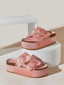 SHUZIA Dép xỏ ngón đế xuồng đế xuồng mới dành cho nữ, dép xỏ ngón Birkenstocks thoải mái, tối giản, phong cách thường ngày, không quai hậu - Màu be - Xem 4