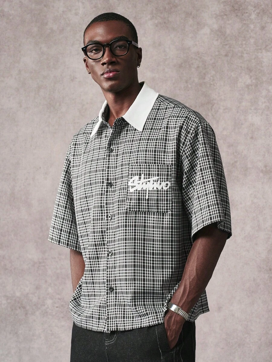 STYNVO Men's Plaid Single-Breasted Casual Versatile Commuting Short Sleeve Shirt - Black - View 1