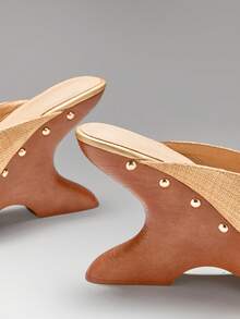 SHUZIA Women Chunky Wedge Heeled Everyday Vacation Cute Elegant PP Raffia Sandals - Beige - View 9