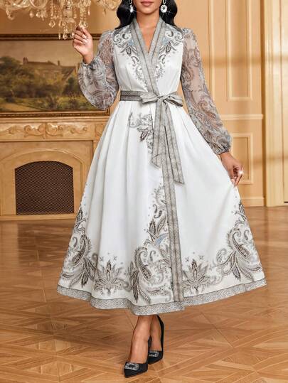 SHEIN Lady 女士优雅佩斯利印花连衣裙，适合派对穿着