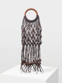 MOTF PREMIUM BOLSO DE MANO CON TRENZAS Y FLECOS PARA VACACIONES DE MUJER - Beis - Ver 2