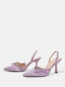 CUCCOO HITCHD 女士尖头高跟水钻蝴蝶结淡紫色缎面套脚鞋，优雅新娘、伴娘、婚礼宾客派对鞋 - 淡紫色 - 查看 10