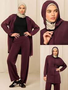 GLOWMODE X Reem Modest SoftSerene Modal Always Glowing Relaxed Fit Thigh Length Pocket Side Split Hem Hooded Long-Sleeve Daily Casual Wear - Purple - View 8