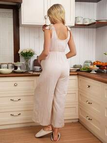 GentleRue Maternity 孕妇V领无袖系带休闲连体裤 - 杏色 - 查看 2