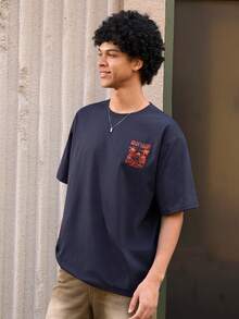 Open Phase SU ER Herr Trendig Mönstrad Löstärmad T-shirt med Kort Ärm | Utsökt Design | Sommaressentiellt | Lätt att Matcha, Visar Din Stil - Marinblå - Visa 4