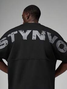 STYNVO 男士圆领短袖T恤，宽松蝙蝠袖，大号字母印花，黑色短袖T恤 - 黑色 - 查看 4