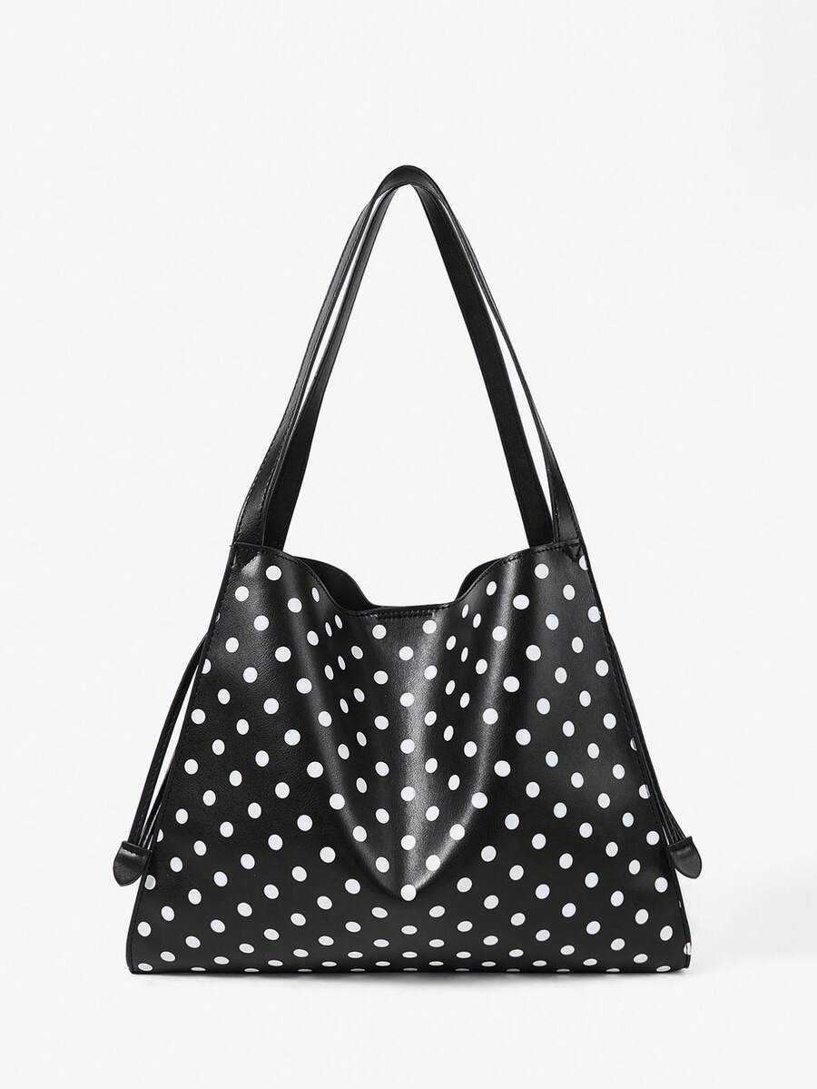 Maija Ladies, Women Shoulder Bag, Hobo Bag, Polka Dots, Fashionable, Elegant, Simple, Personalized, Versatile, Classic, For Commute, Office, Date, Daily, Shopping, Afternoon Tea - White Black - View 1