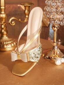 CUCCOO TILAWA Women Shoes Open Toe Sandals, Square Toe With Bow Cross Semi-Sandals, Comfortable And Fashionable Nightclub Travel And Commuting - Gold - View 6