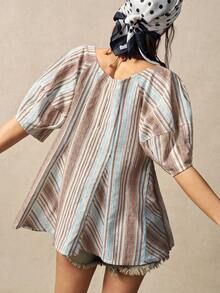 Bohemela Casual Woven Striped Loose Blouse For Women - Multicolor - View 7