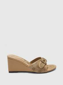 CUCCOO BIZCHIC Women's Rhinestone Embellished Casual Platform Slide Sandals - Brown - View 3