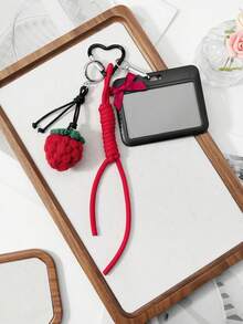 ROMWE Kawaii 1 新款简约休闲甜美酷炫时尚暗黑哥特风红色手工编织仿真立体草莓编织可调节登山绳飘带蝴蝶结黑色亚克力横滑卡套校园卡套明星卡旅行交通卡套DIY钥匙扣配件包包挂件，适合上班族、学生、派对爱好者、日常佩戴、节日礼物 - 紅色-112 - 查看 8