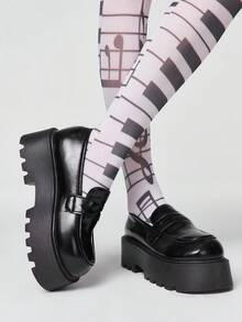 ROMWE Goth 2026新款春秋增高平底凉鞋，PU材质，适合娇小女性，英伦风时尚黑色皮鞋 - 黑色 - 查看 4