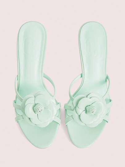 CUCCOO DOLLMOD Damskie sandały na wysokim obcasie ze wzorem kwiatowym, eleganckie, romantyczne zielone sandały damskie na przyjęcie herbaciane, randkę, modną imprezę, formalną okazję