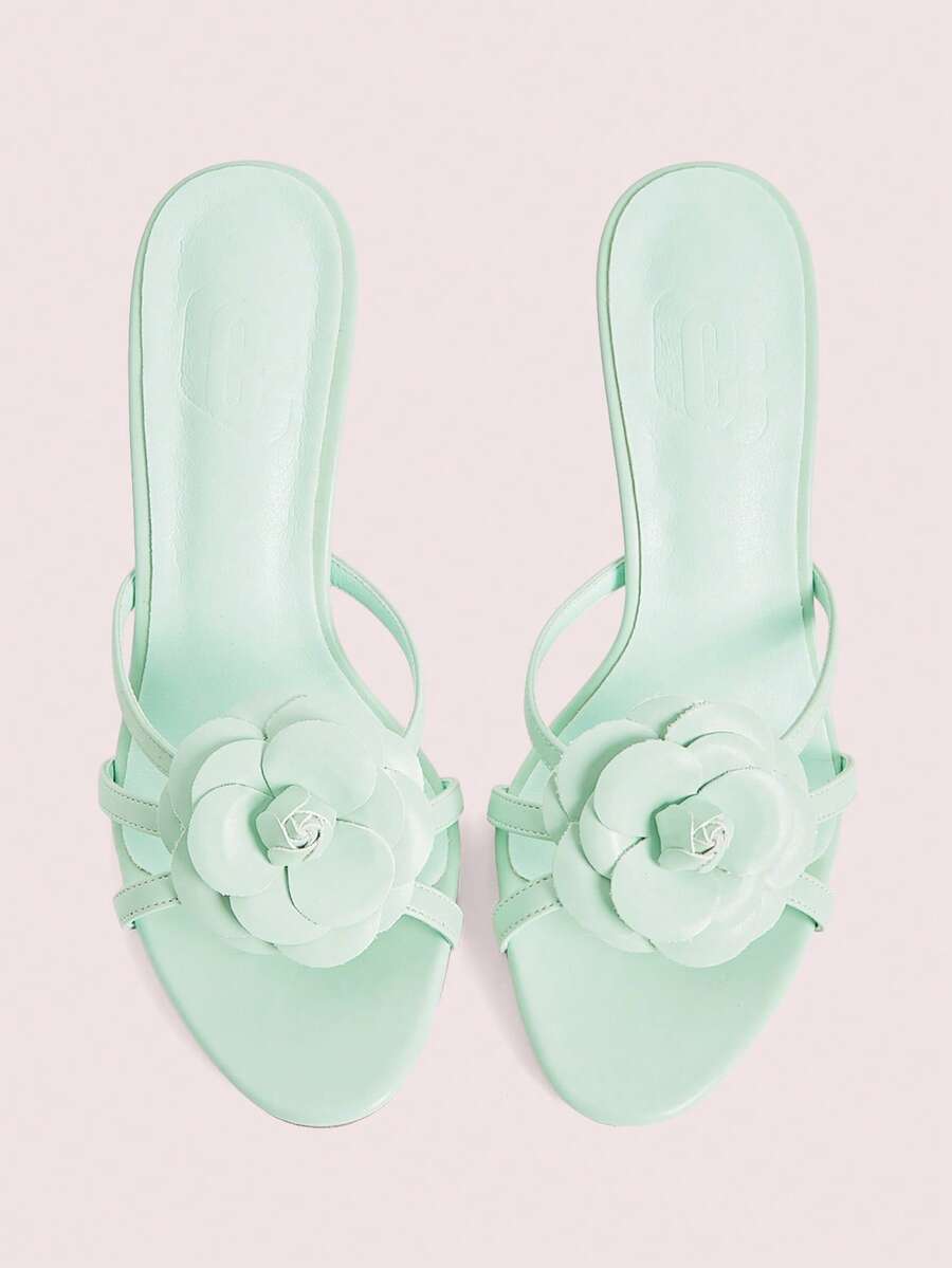 CUCCOO DOLLMOD 女士花卉装饰细高跟凉鞋，优雅浪漫绿色女士连衣裙凉鞋，适合茶会、约会、时尚派对、正式场合 - 綠色 - 查看 1