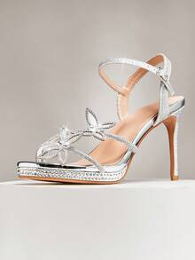 SHUZIA #RedCarpetGlam Damen Kristall Schmetterling Dekor Glitzer Silber Stilettos mit Strass Plateau - elegant, funkelnd und auffallend - Silber - Übersicht 6